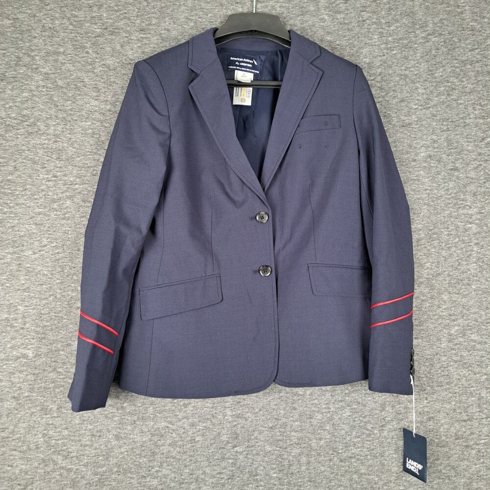 American Airlines Lands End Women’s Size 4‎ Navy Blue Blazer Wool Blend NEW NWT